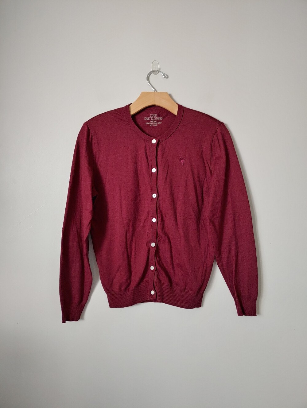 Coen Japan Button Up Cardigan Sweater Size Large Burgundy